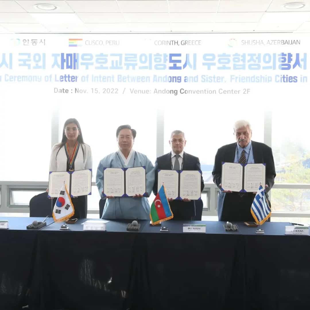 Azerbaijan’s city of Shusha has signed a letter of intent on cooperation with South Korean city of Andong, Peruvian city of Cusco and Greek city of Corinth